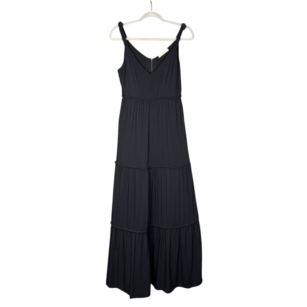 Lofty Style black tiered maxi dress - v neck sleeveless beachy viscose size M